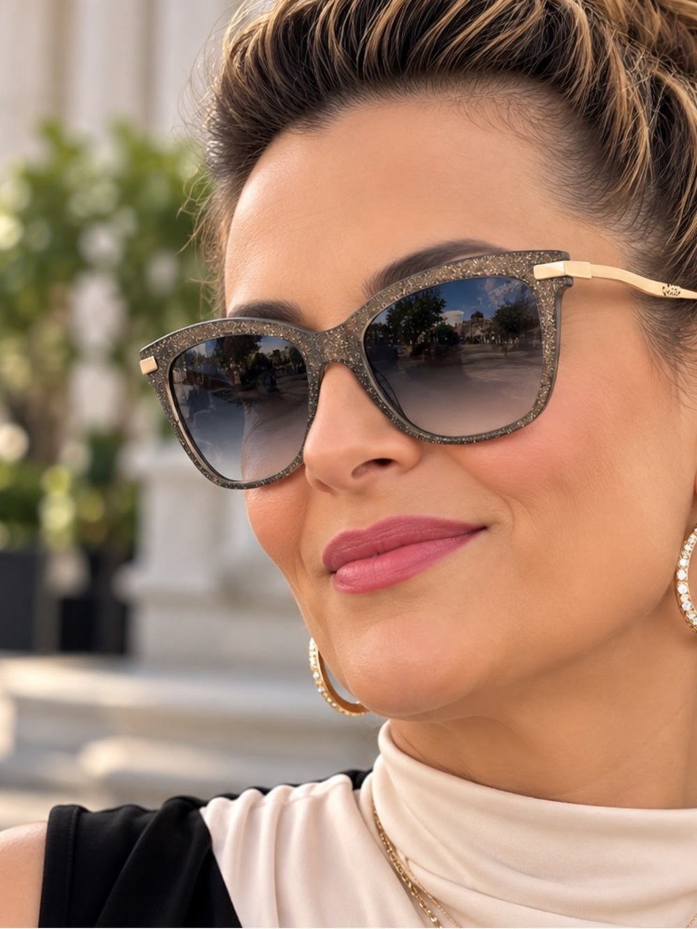 Women's Glitter Frame Sunglasses - Gray Gradient Lenses